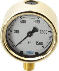 Wika - 2-1/2" Dial, 1/4 Thread, 0-1,500 Scale Range, Pressure Gauge - Lower Connection Mount, Accurate to 1.5% of Scale - Exact Tool & Supply