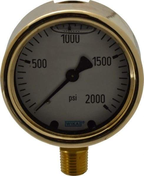 Wika - 2-1/2" Dial, 1/4 Thread, 0-2,000 Scale Range, Pressure Gauge - Lower Connection Mount, Accurate to 1.5% of Scale - Exact Tool & Supply