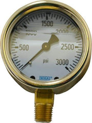 Wika - 2-1/2" Dial, 1/4 Thread, 0-3,000 Scale Range, Pressure Gauge - Lower Connection Mount, Accurate to 1.5% of Scale - Exact Tool & Supply