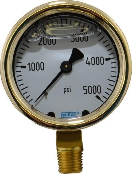 Wika - 2-1/2" Dial, 1/4 Thread, 0-5,000 Scale Range, Pressure Gauge - Lower Connection Mount, Accurate to 1.5% of Scale - Exact Tool & Supply
