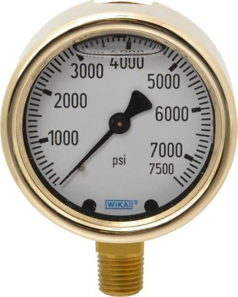 Wika - 2-1/2" Dial, 1/4 Thread, 0-7,500 Scale Range, Pressure Gauge - Lower Connection Mount, Accurate to 1.5% of Scale - Exact Tool & Supply