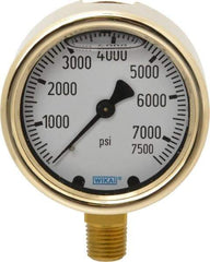 Wika - 2-1/2" Dial, 1/4 Thread, 0-7,500 Scale Range, Pressure Gauge - Lower Connection Mount, Accurate to 1.5% of Scale - Exact Tool & Supply