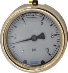 Wika - 2-1/2" Dial, 1/4 Thread, 0-10 Scale Range, Pressure Gauge - Back Connection Mount, Accurate to 1.5% of Scale - Exact Tool & Supply