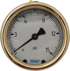 Wika - 2-1/2" Dial, 1/4 Thread, 0-15 Scale Range, Pressure Gauge - Back Connection Mount, Accurate to 1.5% of Scale - Exact Tool & Supply