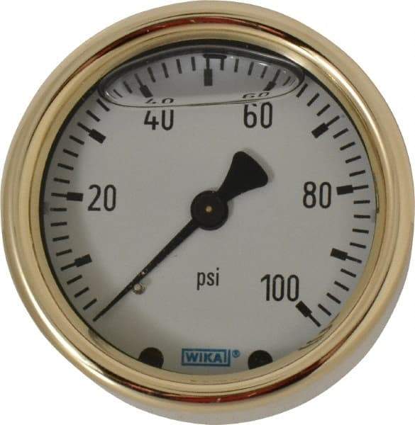 Wika - 2-1/2" Dial, 1/4 Thread, 0-100 Scale Range, Pressure Gauge - Back Connection Mount, Accurate to 1.5% of Scale - Exact Tool & Supply
