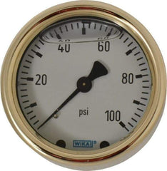 Wika - 2-1/2" Dial, 1/4 Thread, 0-100 Scale Range, Pressure Gauge - Back Connection Mount, Accurate to 1.5% of Scale - Exact Tool & Supply