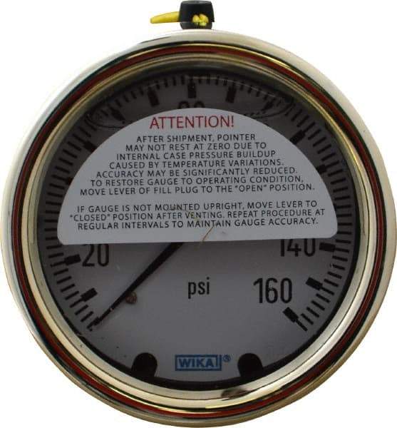 Wika - 2-1/2" Dial, 1/4 Thread, 0-160 Scale Range, Pressure Gauge - Back Connection Mount, Accurate to 1.5% of Scale - Exact Tool & Supply