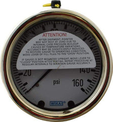 Wika - 2-1/2" Dial, 1/4 Thread, 0-160 Scale Range, Pressure Gauge - Back Connection Mount, Accurate to 1.5% of Scale - Exact Tool & Supply