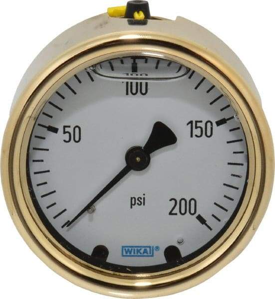 Wika - 2-1/2" Dial, 1/4 Thread, 0-200 Scale Range, Pressure Gauge - Back Connection Mount, Accurate to 1.5% of Scale - Exact Tool & Supply