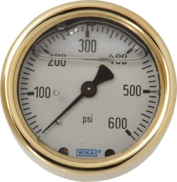 Wika - 2-1/2" Dial, 1/4 Thread, 0-600 Scale Range, Pressure Gauge - Back Connection Mount, Accurate to 1.5% of Scale - Exact Tool & Supply