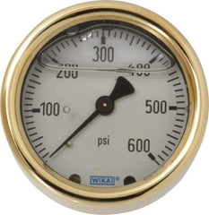 Wika - 2-1/2" Dial, 1/4 Thread, 0-600 Scale Range, Pressure Gauge - Back Connection Mount, Accurate to 1.5% of Scale - Exact Tool & Supply