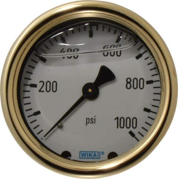 Wika - 2-1/2" Dial, 1/4 Thread, 0-1,000 Scale Range, Pressure Gauge - Back Connection Mount, Accurate to 1.5% of Scale - Exact Tool & Supply