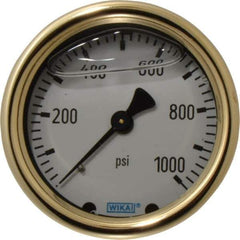 Wika - 2-1/2" Dial, 1/4 Thread, 0-1,000 Scale Range, Pressure Gauge - Back Connection Mount, Accurate to 1.5% of Scale - Exact Tool & Supply