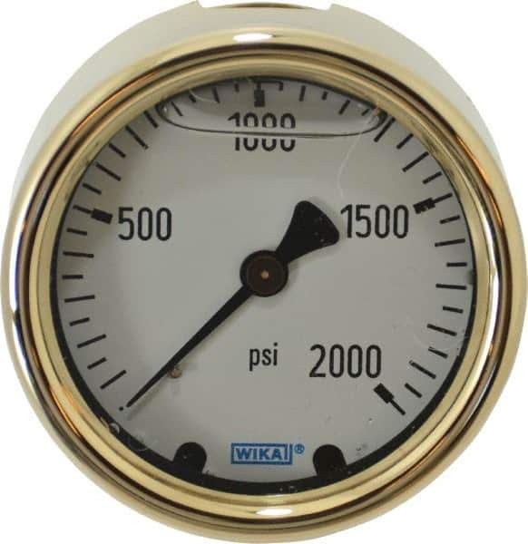 Wika - 2-1/2" Dial, 1/4 Thread, 0-2,000 Scale Range, Pressure Gauge - Back Connection Mount, Accurate to 1.5% of Scale - Exact Tool & Supply