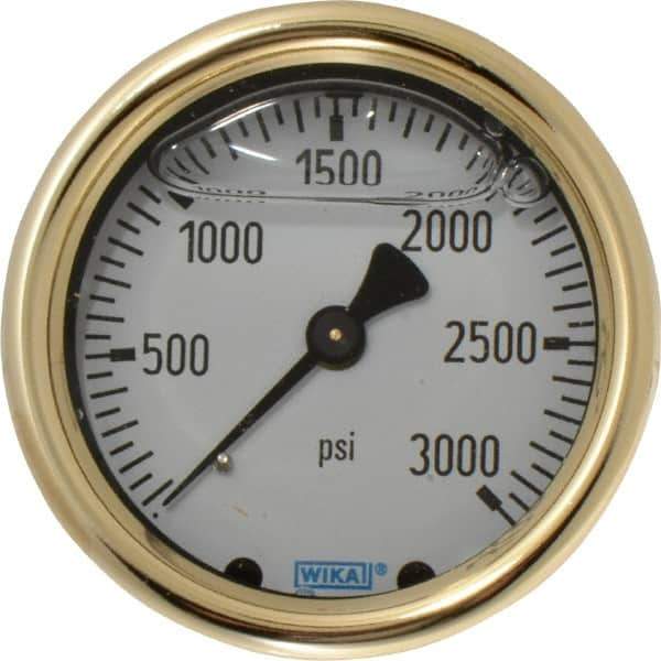 Wika - 2-1/2" Dial, 1/4 Thread, 0-3,000 Scale Range, Pressure Gauge - Back Connection Mount, Accurate to 1.5% of Scale - Exact Tool & Supply