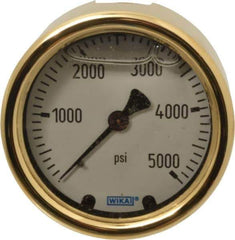 Wika - 2-1/2" Dial, 1/4 Thread, 0-5,000 Scale Range, Pressure Gauge - Back Connection Mount, Accurate to 1.5% of Scale - Exact Tool & Supply