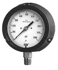 Wika - 4-1/2" Dial, 1/2 Thread, 0-15 Scale Range, Pressure Gauge - Lower Connection, Rear Flange Connection Mount, Accurate to 0.5% of Scale - Exact Tool & Supply