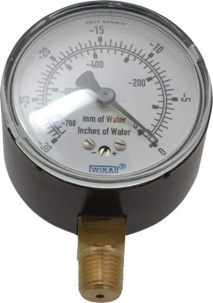 Wika - 2-1/2" Dial, 1/4 Thread, 0-30/0-760 Scale Range, Pressure Gauge - Lower Connection Mount, Accurate to 1.5% of Scale - Exact Tool & Supply