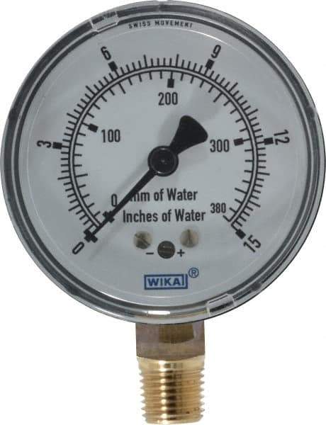 Wika - 2-1/2" Dial, 1/4 Thread, 0-15/0-380 Scale Range, Pressure Gauge - Lower Connection Mount, Accurate to 1.5% of Scale - Exact Tool & Supply