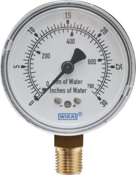 Wika - 2-1/2" Dial, 1/4 Thread, 0-30/0-760 Scale Range, Pressure Gauge - Lower Connection Mount, Accurate to 1.5% of Scale - Exact Tool & Supply