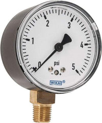 Wika - 2-1/2" Dial, 1/4 Thread, 0-5 Scale Range, Pressure Gauge - Lower Connection Mount, Accurate to 1.5% of Scale - Exact Tool & Supply