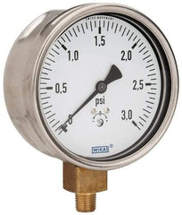 Wika - 4" Dial, 1/4 Thread, 0-3 Scale Range, Pressure Gauge - Lower Connection Mount, Accurate to 1.5% of Scale - Exact Tool & Supply