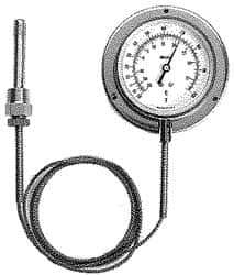 Weiss Instruments - 3-1/2 Inch, 40 to 240°F, Stainless Steel, Vapor Actuated Dial Thermometer - 5 Ft. Cap Length, Wall Mounted, Bottom Connected - Exact Tool & Supply