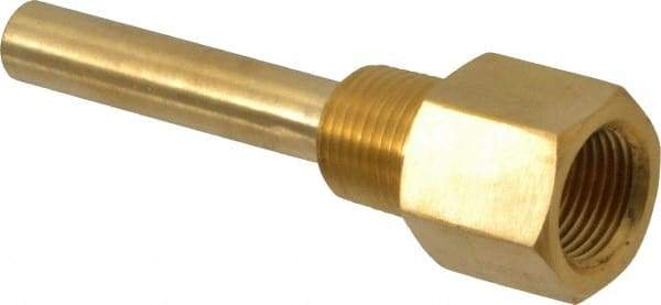 Alloy Engineering - 4 Inch Overall Length, 1/2 Inch Thread, Brass Standard Thermowell - 2-1/2 Inch Insertion Length - Exact Tool & Supply