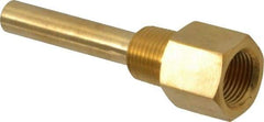 Alloy Engineering - 4 Inch Overall Length, 1/2 Inch Thread, Brass Standard Thermowell - 2-1/2 Inch Insertion Length - Exact Tool & Supply
