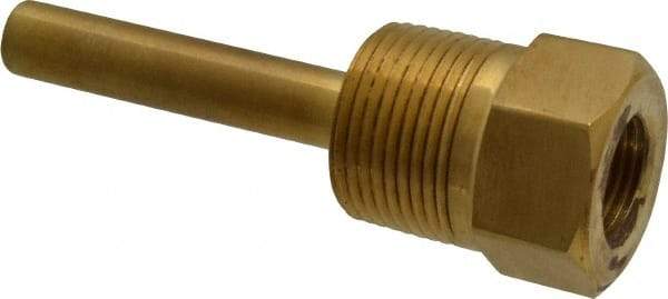 Alloy Engineering - 4 Inch Overall Length, 1 Inch Thread, Brass Standard Thermowell - 2-1/2 Inch Insertion Length - Exact Tool & Supply