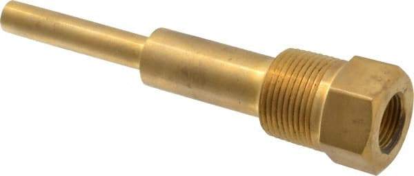 Alloy Engineering - 6 Inch Overall Length, 1 Inch Thread, Brass Standard Thermowell - 4-1/2 Inch Insertion Length - Exact Tool & Supply