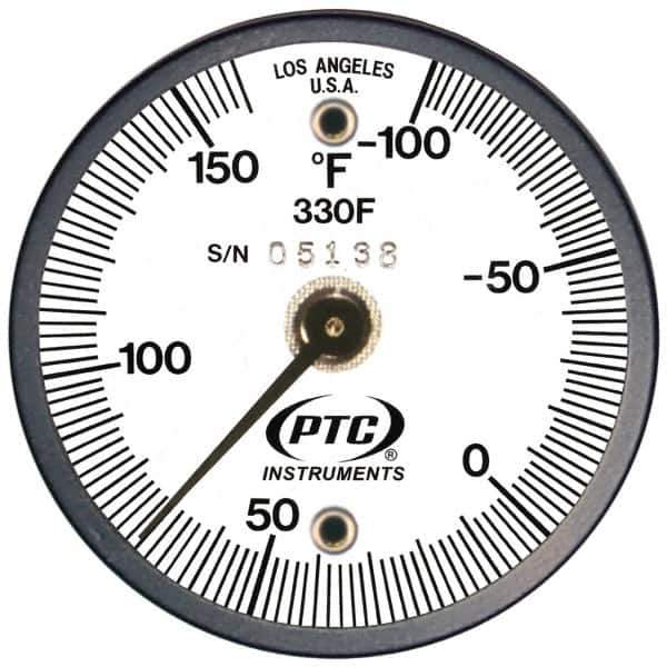 PTC Instruments - -100 to 160°F, 2 Inch Dial Diameter, Dual Magnet Mount Thermometer - 2° Division Graduation - Exact Tool & Supply