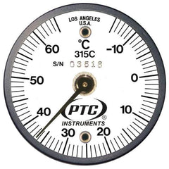 PTC Instruments - -15 to 65°C, 2 Inch Dial Diameter, Dual Magnet Mount Thermometer - 1° Division Graduation - Exact Tool & Supply
