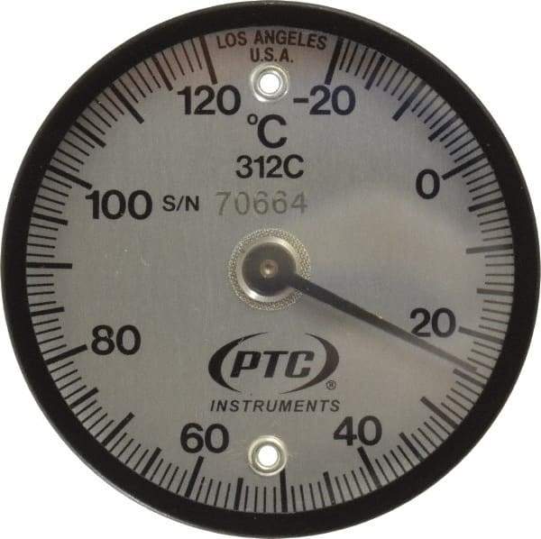 PTC Instruments - -20 to 120°C, 2 Inch Dial Diameter, Dual Magnet Mount Thermometer - 1° Division Graduation - Exact Tool & Supply