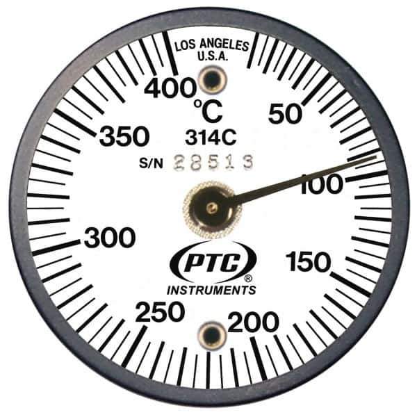 PTC Instruments - 10 to 400°C, 2 Inch Dial Diameter, Dual Magnet Mount Thermometer - 5° Division Graduation - Exact Tool & Supply