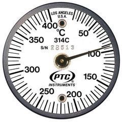 PTC Instruments - 10 to 400°C, 2 Inch Dial Diameter, Dual Magnet Mount Thermometer - 5° Division Graduation - Exact Tool & Supply