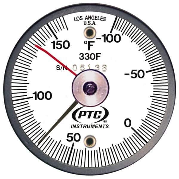 PTC Instruments - -100 to 160°F, 2 Inch Dial Diameter, Dual Magnet Mount Thermometer - 2° Division Graduation - Exact Tool & Supply