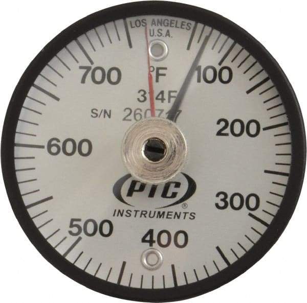 PTC Instruments - 50 to 750°F, 2 Inch Dial Diameter, Dual Magnet Mount Thermometer - 10° Division Graduation - Exact Tool & Supply