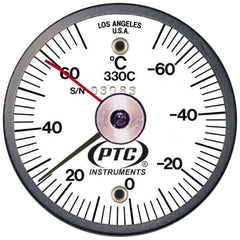PTC Instruments - -70 to 70°C, 2 Inch Dial Diameter, Dual Magnet Mount Thermometer - 2° Division Graduation - Exact Tool & Supply