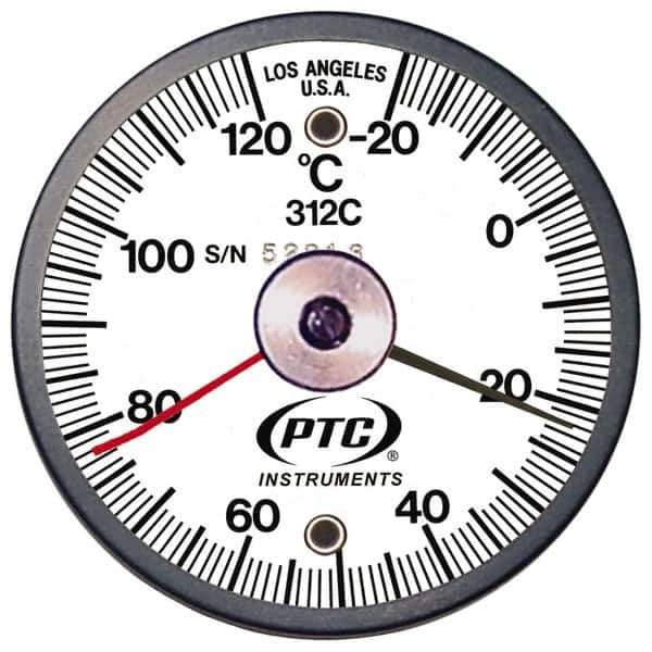 PTC Instruments - -20 to 120°C, 2 Inch Dial Diameter, Dual Magnet Mount Thermometer - 1° Division Graduation - Exact Tool & Supply