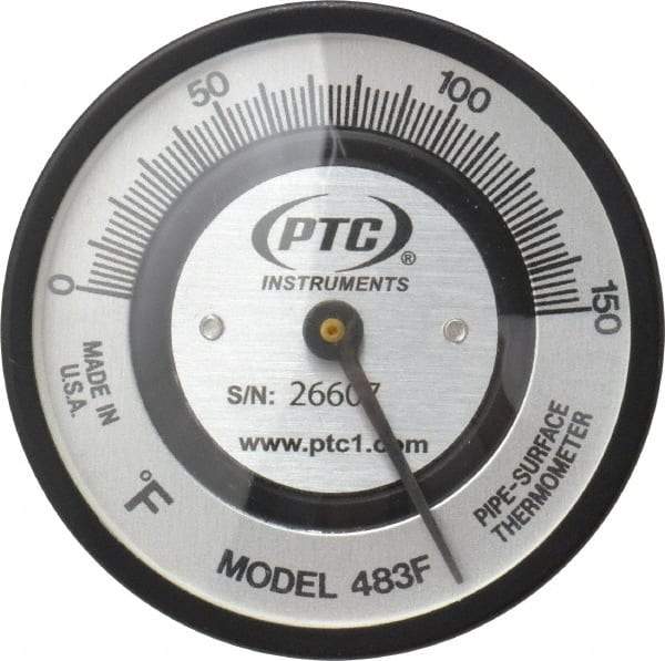 PTC Instruments - 150°F, 2 Inch Dial Diameter, Pipe Surface Spring Held Thermometer - 2° Division Graduation - Exact Tool & Supply