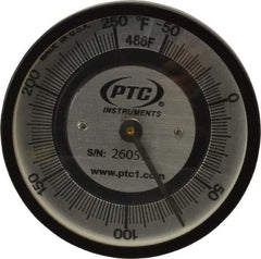 PTC Instruments - -50 to 250°F, 2 Inch Dial Diameter, Pipe Surface Spring Held Thermometer - 2° Division Graduation - Exact Tool & Supply