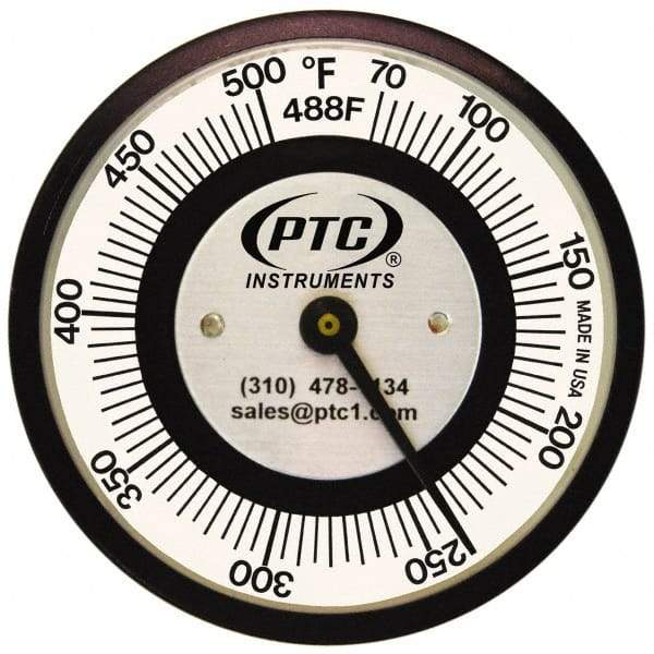 PTC Instruments - 70 to 500°F, 2 Inch Dial Diameter, Pipe Surface Spring Held Thermometer - 5° Division Graduation - Exact Tool & Supply