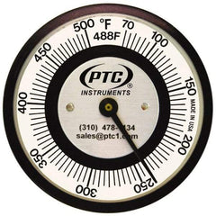 PTC Instruments - 70 to 500°F, 2 Inch Dial Diameter, Pipe Surface Spring Held Thermometer - 5° Division Graduation - Exact Tool & Supply