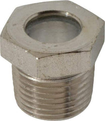 LDI Industries - 7/16" Sight Diam, 3/8" Thread, 0.72" OAL, High Pressure Fused Pipe Thread, Open View Sight Glass & Flow Sight - 3/4" Head, 1,850 Max psi, 3/8-18 Thread - Exact Tool & Supply