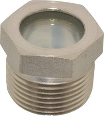 LDI Industries - 3/4" Sight Diam, 3/4" Thread, 0.94" OAL, High Pressure Fused Pipe Thread, Open View Sight Glass & Flow Sight - 1-1/16" Head, 1,500 Max psi, 3/4-14 Thread - Exact Tool & Supply