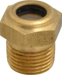 LDI Industries - 7/16" Sight Diam, 3/8" Thread, 0.88" OAL, Low Pressure Pipe Thread Lube Sight with Reflector Sight Glass & Flow Sight - 3/4" Head, 30 Max psi, 3/8-18 Thread - Exact Tool & Supply