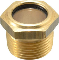 LDI Industries - 3/4" Sight Diam, 3/4" Thread, 1" OAL, Low Pressure Pipe Thread Lube Sight, Open View Sight Glass & Flow Sight - 1-1/8" Head, 10 Max psi, 3/4-14 Thread - Exact Tool & Supply