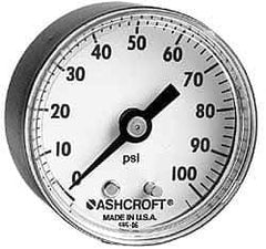 Ashcroft - 1-1/2" Dial, 1/8 Thread, 0-160 Scale Range, Pressure Gauge - Center Back Connection Mount - Exact Tool & Supply