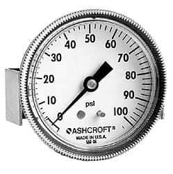 Ashcroft - 3-1/2" Dial, 1/4 Thread, 0-15 Scale Range, Pressure Gauge - Center Back Connection Mount - Exact Tool & Supply